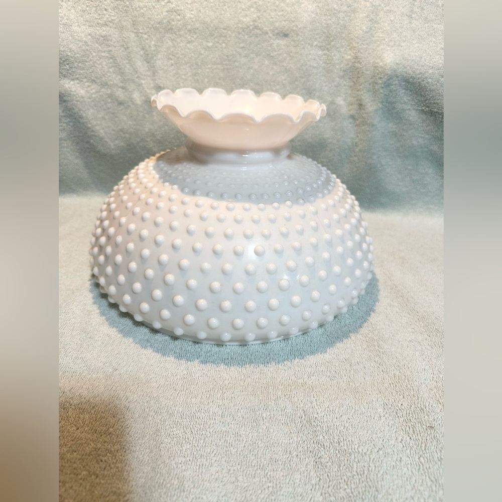 Vintage Hobnail Milk Glass Replacement Lamp Shade Globe Ruffle Top Large